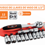 JUEGO LLAVE DE VASO HR DE 1/2"+CARRACA 12 PIEZAS
