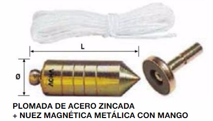 PLOMADA ACERO ZINCADA+NUEZ MAGNETICA 500 GR