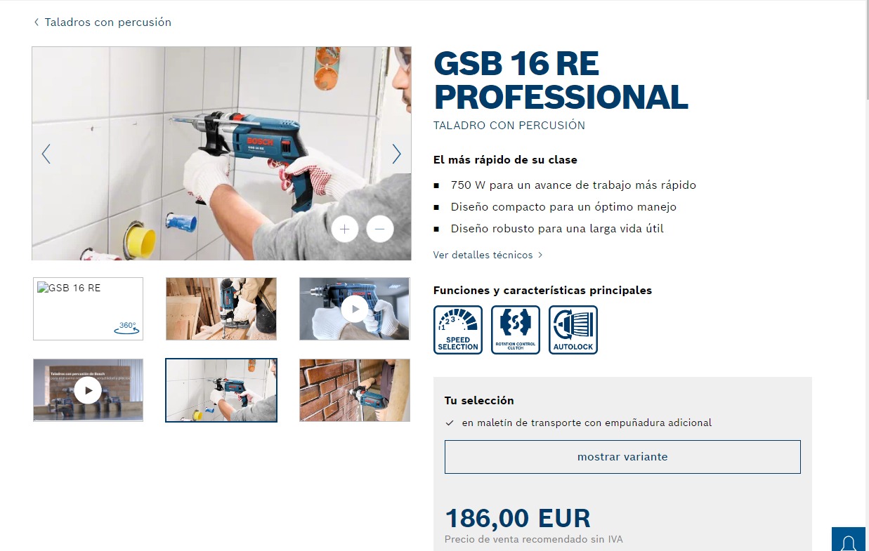TALADRO BOSCH GSB 16 RE PROFESIONAL 750 W