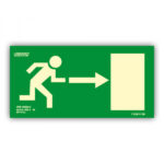 SEÑAL 320 x 160 SALIDA FLECHA PUERTA DERECHA A4 EV-069  PVC CLASE B FOTOLUM.